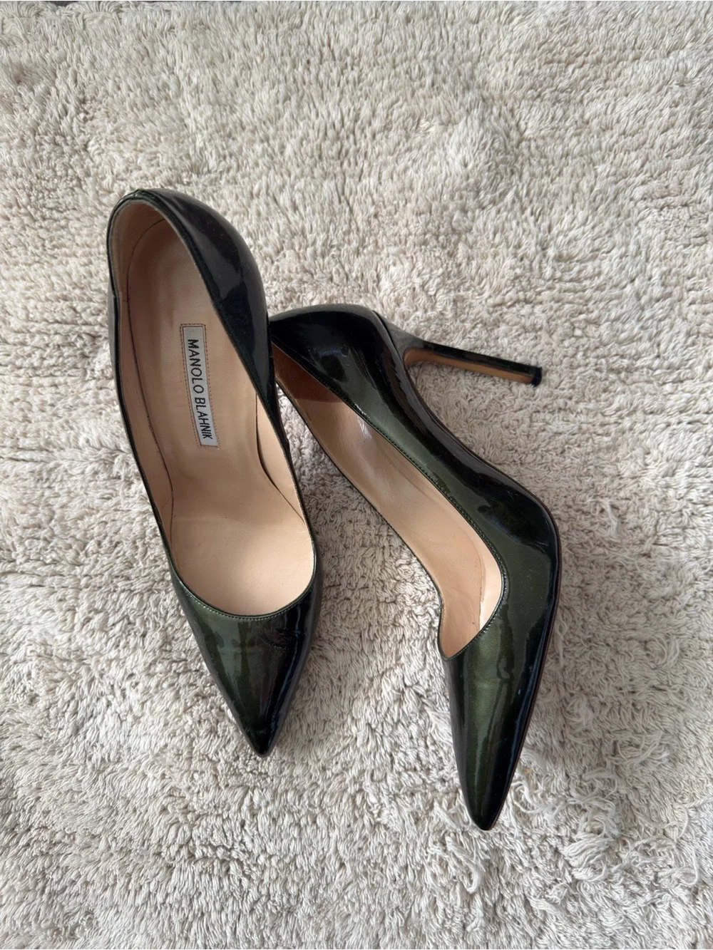 Manolo Blahnik Dark Green Patent Pointed-Toe Pumps